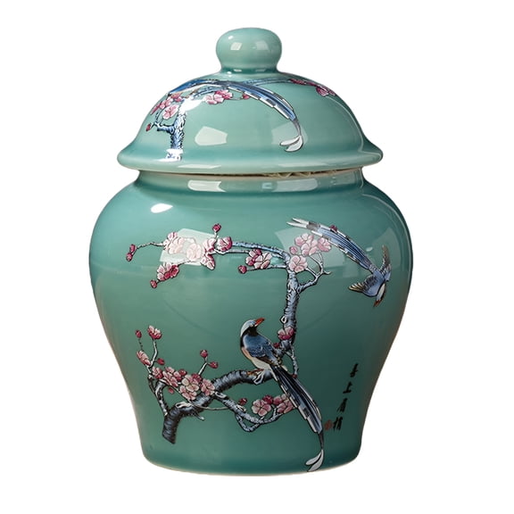 RAIRSKY Ceramic Ginger Jar Asian Ginger Jar Vintage Decorative Chinese Vase Porcelain Jars for Living Room Office Table Decoration Weddings Plum Blossom Belly