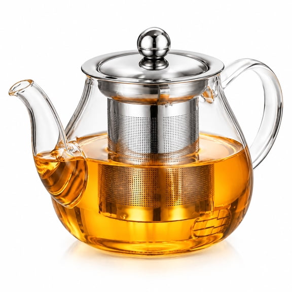 RAIRSKY Clear Glass Tea Kettle With Strainer Heatproof Tea Loose Leaf Borosilicate Teapot With Removable Infuser Stovetop 400ml,1x Clear glass teapot