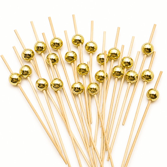 RAIRSKY Cocktail Picks,Toothpicks for Appetizers,100 PCS 4.7" Gold Pearl Cocktail Picks for Wedding Party,Decorative Food Picks Fancy Toothpicks for Appetizers,Skewers for Appetizers Charcuterie Cups