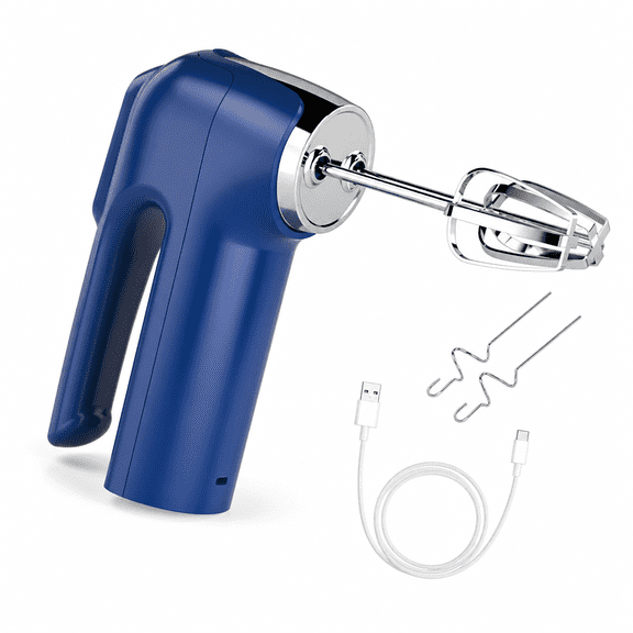 RAIRSKY Cordless Electric Whisk 3 Speeds USB Rechargeable Stainless Steel Egg Beater Handheld Mixer Blender Milk Frother Kitchen Baking Supplies -Blue