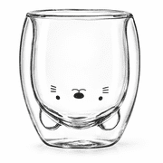 RAIRSKY Cute Bear Coffee Mug - Animal Double Wall Glass Cup Collection -Glass Bear Cup Use As A Cute Coffee Cup,Tea Cup,Cocktail Cup,Or Milk Cup - 12.6Oz Cups - Teddy Bear Mug Bear