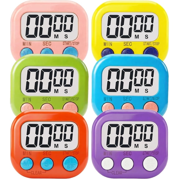 RAIRSKY Digital Timer for Classroom Teachers Students, Magnetic Kitchen Countdown Timer, Easy Timers for Kids Homework Study Cooking Gym Game, 6 Pcs