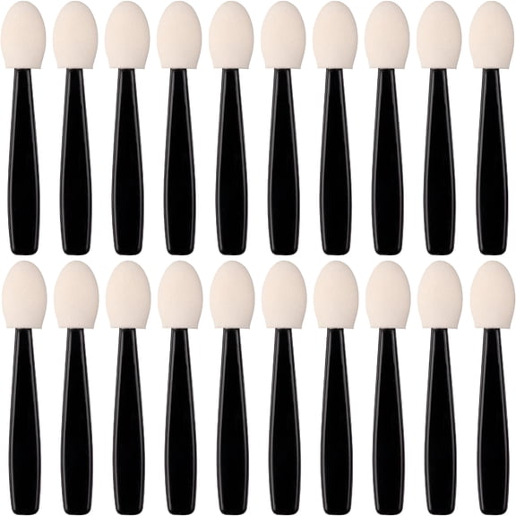 RAIRSKY Disposable Oval Soft Sponge Eyeshadow Face Brushes Set Makeup Eye Shadow Applicator Cosmetic Wands Sticks Beauty Tool Application Eye Makeup Brush Set, 20 Pack, Black