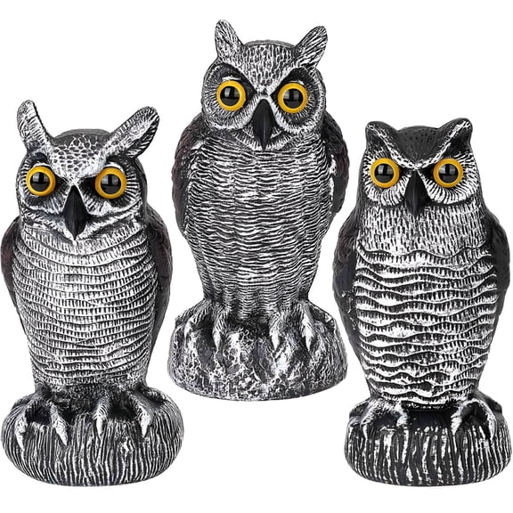 RAIRSKY Fake Owl Decoy to Keep Birds Away - Plastic Horned Owl Statues Bird Scarecrow Deterrents for Pigeon Hawk Squirrels Woodpecker,Bird Scare Devices for Garden Outdoor Yard B