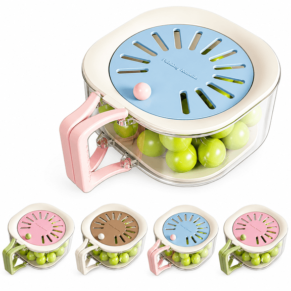 RAIRSKY Fruit Strainer Container with Lid,Fruit Washing Bowl with Strainer,Food Drain Basket Berry Washer Spinner Bowls,Rotating Fruits Vegetable Washing Bowl with Strainers for Fruits,Vegetable