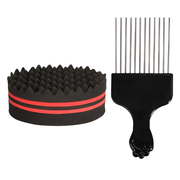 RAIRSKY Hair Brush Sponge with Big Holes Metal Hair Pick Comb Double-Sided Sponge Afro Comb for Hair Styling Hair Sponge