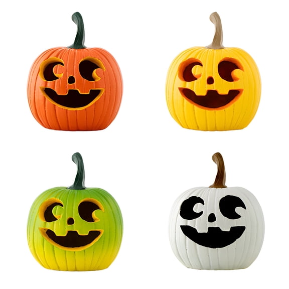 RAIRSKY Halloween Decorations Party Summerween Pumpkin Decoration White Halloween Pumpkin Decor with Cute Smiling Face,Artificial Pumpkin for Indoor Outdoor Holiday Display,8 Inch