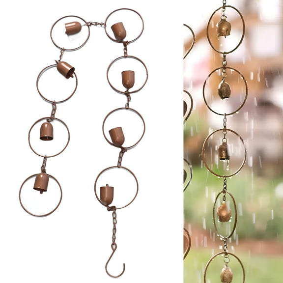 RAIRSKY Hanging Rain Chime Metal Beautiful Sound Decorative Bell Shaped Rain Chain for Gutter Drainage