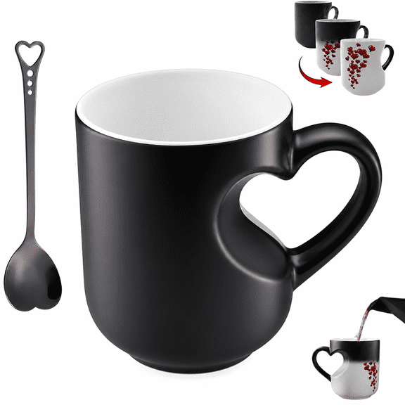 RAIRSKY Heart-Shaped Color Changing Magic Ceramic Mug,Heart Shaped Color Changing Mugs with Handle that Reveals Surprise Design