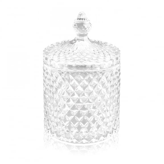 RAIRSKY Large Powder Puff Container, 4.05 Inch Reusable Body Powder Container, Thick Glass Washable Crystal Jar with Lid for Women Girls Makeup Jewelry Candy Clear