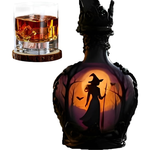 RAIRSKY Magic Potion Style Whiskey Glass Bottle,Halloween Whiskey Bottles,Potion Bottles for Drinks Gothic Vampire Elixir Decanter for Home Bar Tabletop Decor & Whiskeys Serving (Bottle C)