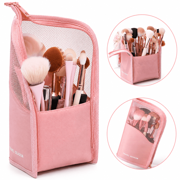 RAIRSKY Makeup Brush Holder Makeup Brush Case Organizer Travel Makeup Brush Pouch Stand-up Foldable Portable Makeup Artist Storage Bag for Women, Black