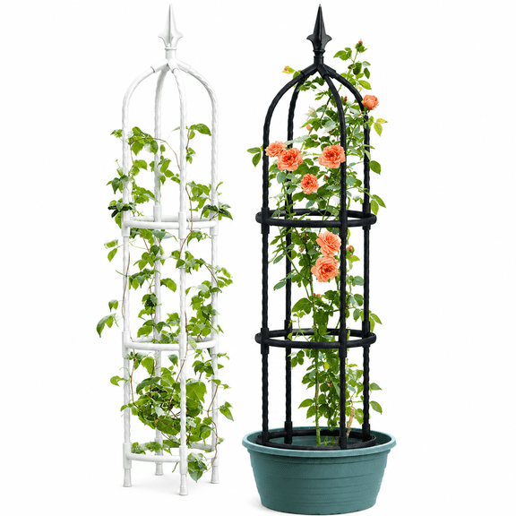 RAIRSKY Metal Plant Trellis for Outdoor Climbing Plants Heavy Duty Garden Obelisk,Rust-Resistant Stake Support for Tomato Cucumber Squash,Sharp Tip Design Easy Assembly