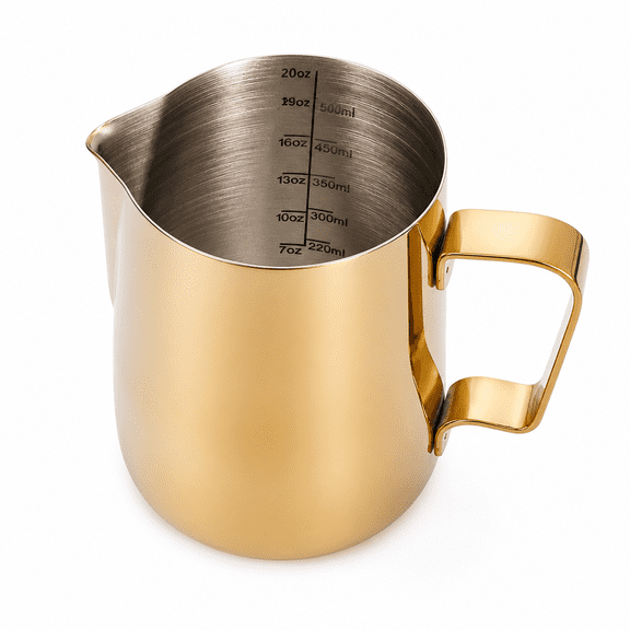 RAIRSKY Milk Frothing Jug,Milk Frothing Pitcher,11.84oz/350ml Espresso Coffee Pitcher Stainless Steel Jug Steaming Pitcher,Milk Coffee Cappuccino Latte Art Barista Steam Pitchers Milk Jug Cup,Gold