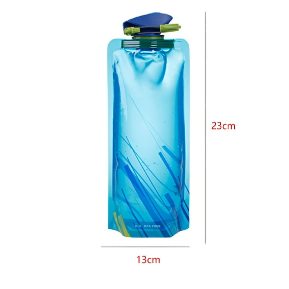 RAIRSKY Multi-Function Collapsible Water Bottle BPA Free Flat Hydration Soft Flexible Foldable 25.4oz 750 ml Lightweight Bladder Sports - Blue