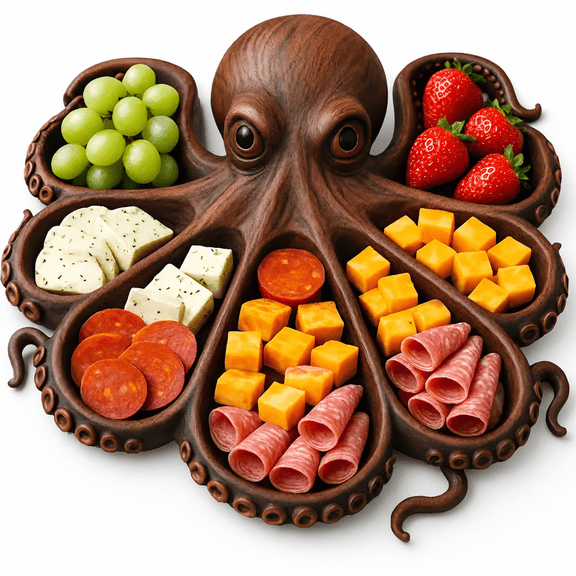 RAIRSKY Octopus Charcuterie Platter - 8-Tentacle Nautical Wood Board for Cheese&Meats,Fun Beach Lover's Gift