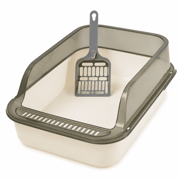 RAIRSKY Open Cat Sandbox High-Side Splashproof Cats Litter Box with Cleaning Tray Litter Large Capacity Plastic Anti-Splash Cat Toilet