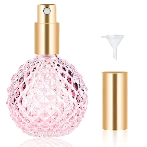 RAIRSKY Pink Vintage Perfume Bottles Empty, 3.4oz 100ml Refillable Glass Perfume Atomizer, Reusable Travel Cologne Dispenser for Liquid Cosmetic Home Decor
