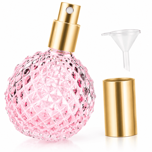 RAIRSKY Pink Vintage Perfume Bottles Empty, 3.4oz 100ml Refillable Glass Perfume Atomizer, Reusable Travel Cologne Dispenser for Liquid Cosmetic Home Decor
