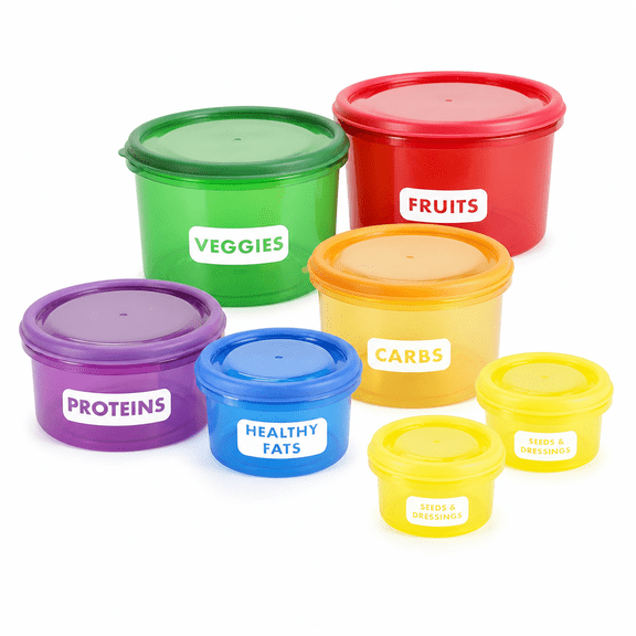 RAIRSKY Portion Control Containers,Food Storage and Meal Prep Containers for Weight Loss Program,BPA Free,Reusable,Locking Lids,Color-Coded,7 Piece Kit