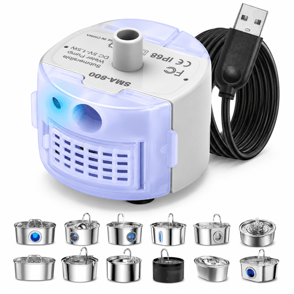 RAIRSKY Sma-800 Submersible Pump Cat Water Fountain Pump,Ultra Quiet Pet Fountain Replacement Motor,Usb Cable,Dc 5V,Ip68,Easy to Clean
