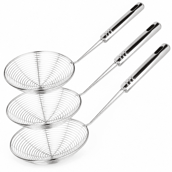 RAIRSKY Spider Strainer Skimmer,Set of 3 Strainer Ladle Stainless Steel Wire Skimmer Spoon with Handle for Kitchen Frying Food,Pasta,Spaghetti,Noodle