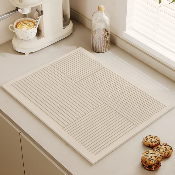 RAIRSKY Stone Dish Drying Mat for Kitchen Counter,Quick Drying Diatomaceous Earth Stone Mat,Super Absorbent Dish Drying Pad,Heat Resistant Non-Slip Rack Tableware Mat (15.7X11.8 Inch)