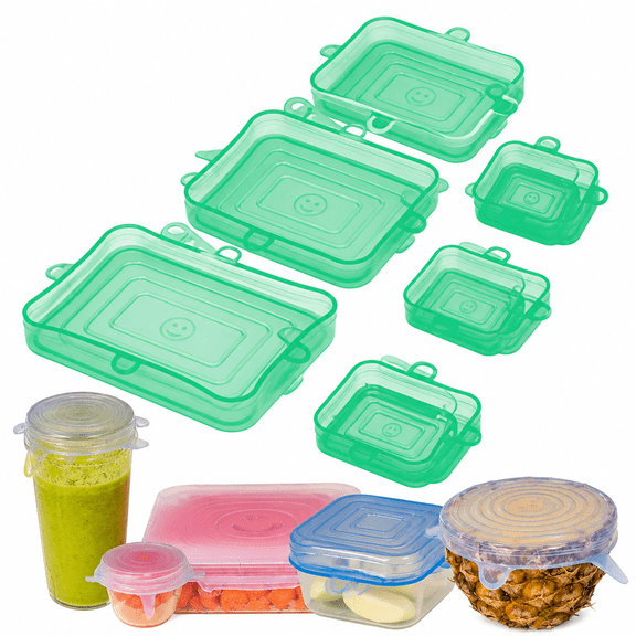 RAIRSKY Stretch Lids Silicone Food Storage Container Lids - Reusable Rectangular 12-Pack - Leak-Proof&Eco-Friendly Covers for Fresh Food Storage in Plastic Containers,Jars,Bins,Cups&Mason Bowls
