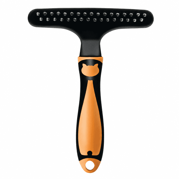 RAIRSKY Undercoat Rake for Dogs,Dual-Row Teeth Design Dog Brush,Deep Hair Grooming Cat Brush,Orange
