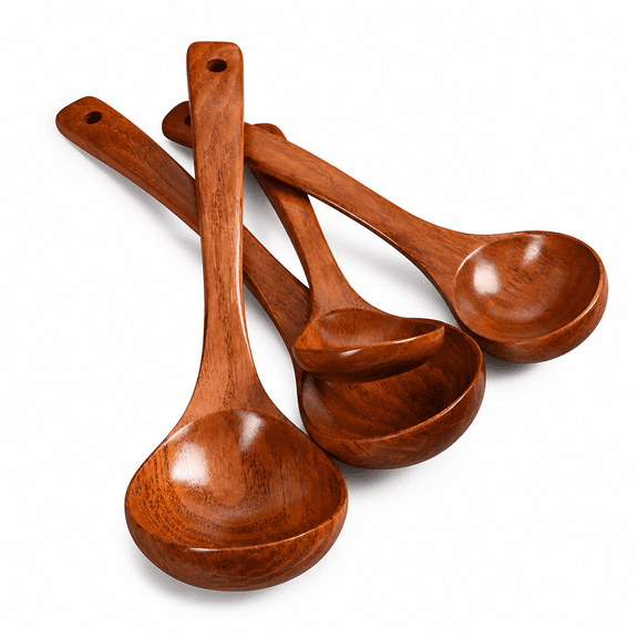 RAIRSKY Wooden Ladle for Cooking,Wood Ladle Soup Spoon,Teak Wooden Serving Spoon Long Handle,Kitchen Ladles,Medium Scoop Size Natural