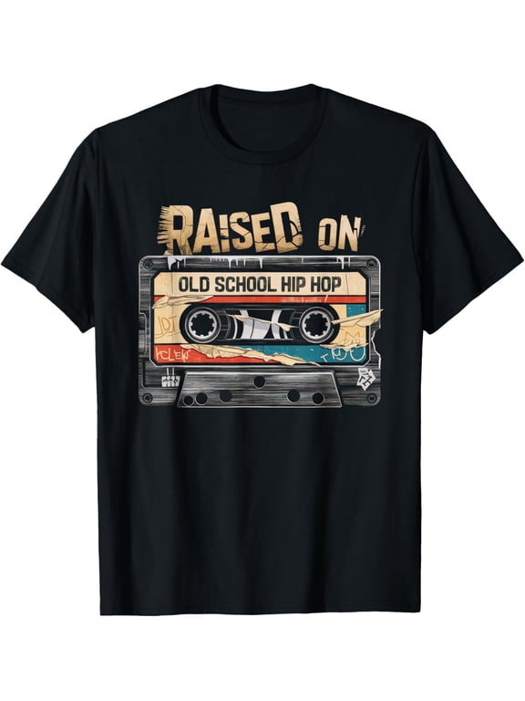 RAISED ON OLD SCHOOL HIP HOP Tshirt Cassette Graffiti Rap T-Shirt