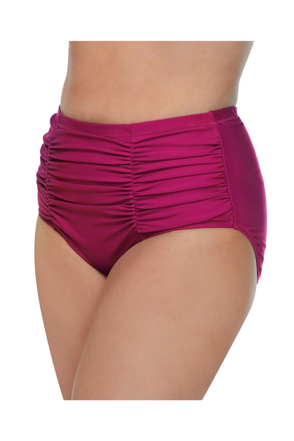 Women's Pink Stretch Tummy Control RUCHED BIKINI Full Coverage Swimsuit Bottom 18W