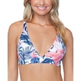 thumbnail image 1 of RAISINS Women's Navy Tropical Print Stretch Removable Cups Lined Deep V Neck Tie Not So Bora Bora Swimsuit Top M, 1 of 3