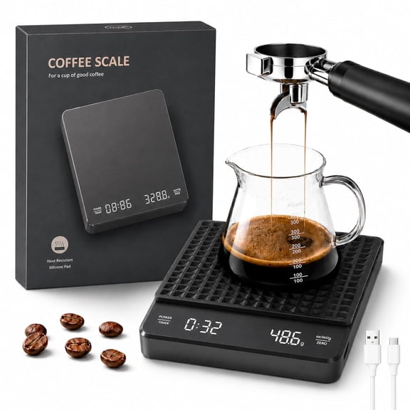 RAISTYW Coffee Scale with Timer 0.1g Precision, Digital Kitchen Scale with LED Display, 3kg Capacity, 6-Unit Digital Espresso & Pour-Over Scale, Silicone Waterproof Cover, Auto Shut-Off