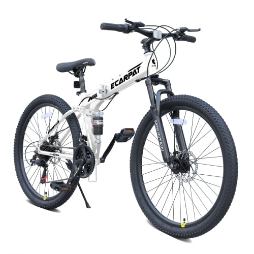 RAISTYW Folding Mountain Bike, 26 inch Bikes for Adults, 21 Speed Full Suspension Foldable Bike for Men and Womens, High Carbon Steel Frame Dual Disc Brake MTB for Trek and Commuter, White