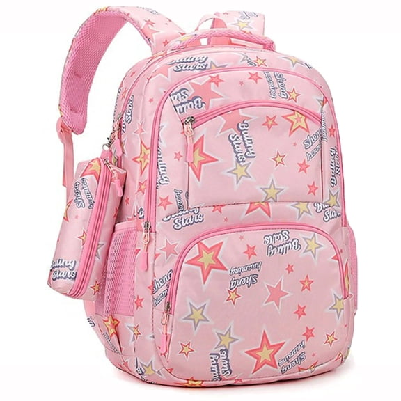 RAISTYW School Backpacks for Girls Schoolbag, Middle High School Bookbag Large Capacity Lightweight Star Bag, Pink