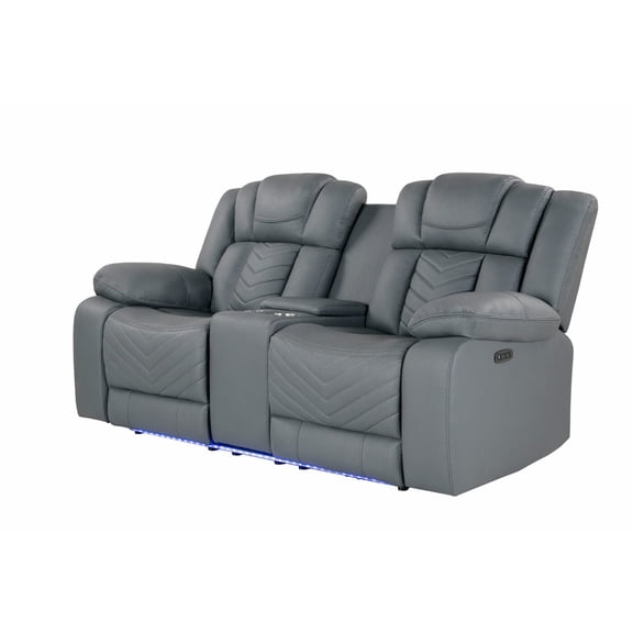 RAIZE GREY 10 POWER CONSOLE RECLINING LOVESEAT WITH LED