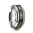 thumbnail image 1 of RAIZEN Black Tungsten Carbide Wedding Ring with Dual Offset Grooves and Laser Engraved Celtic Pattern Polished and Beveled Edges - 9mm, 1 of 1