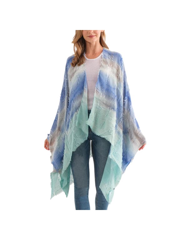 Women's Ariana Frayed Tie Dye Cover Up Kimono Top (Blue)