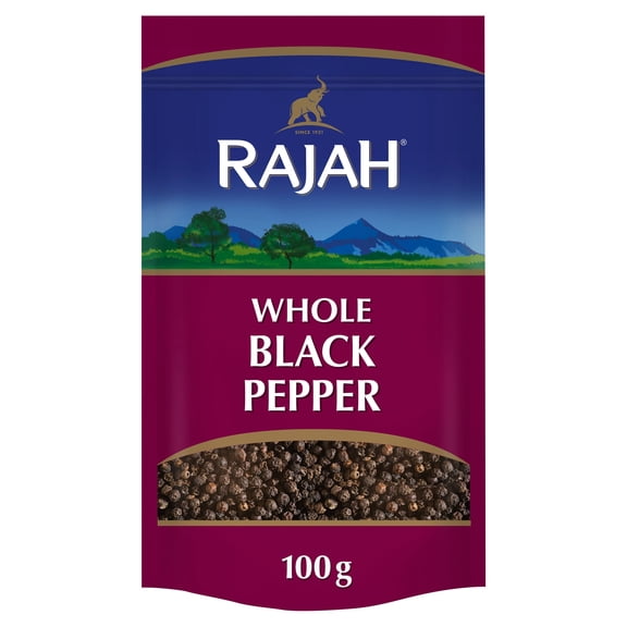 RAJAH WHOLE BLACK PEPPER 100G, Imported from Britain