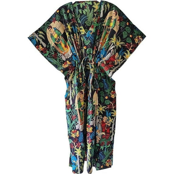 RAJBHOOMI HANDICRAFTS Women Cotton Kaftan- Indian Handmade Cotton Printed Kaftan for Women Coverups Dress Plus Size Caftan