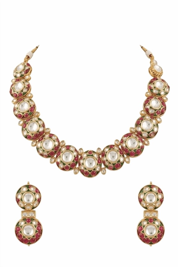 Kundan Polki Multicolor Necklaces, Brass, 1 Count Per Pack