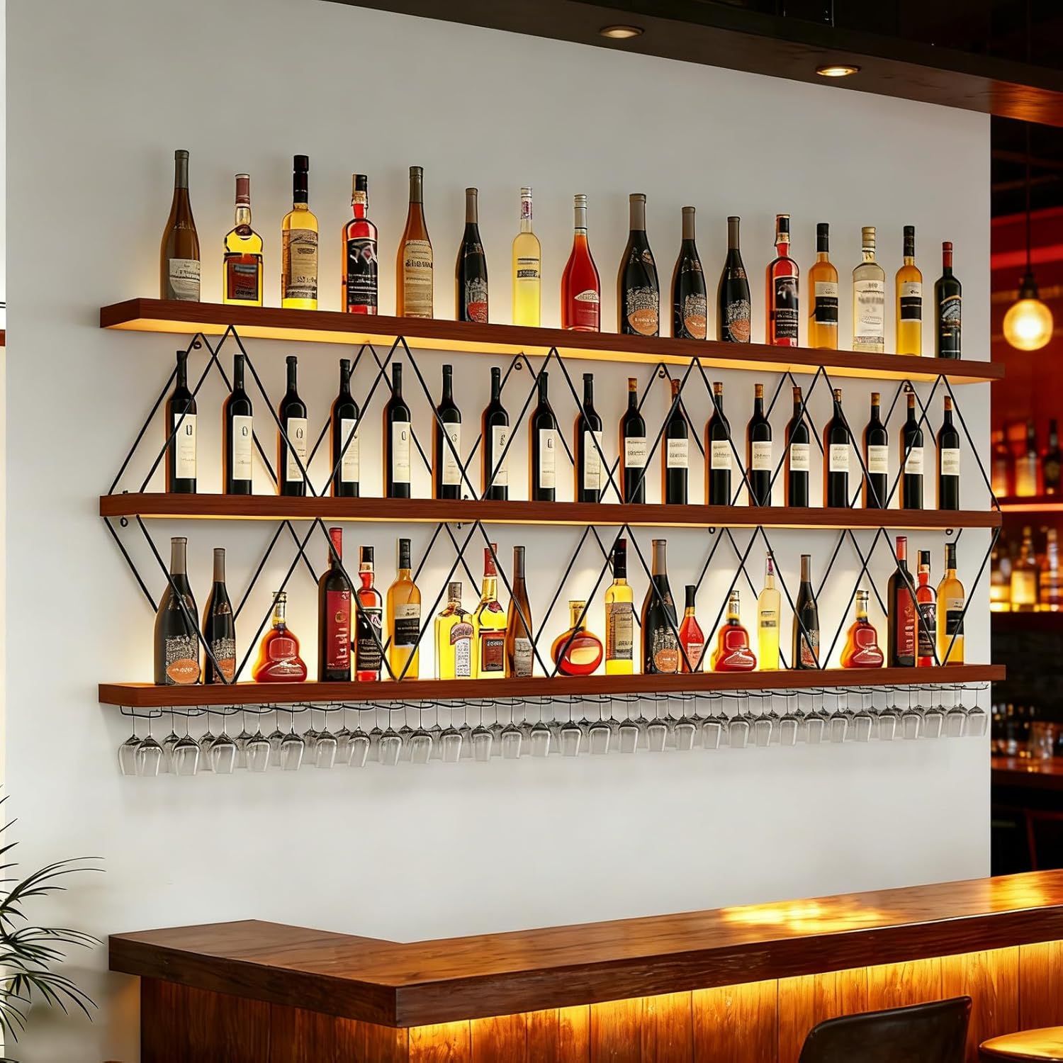 RAJYQODIS Large Wine Rack Wall Mounted Solid Wood DIY Floating Bar ...