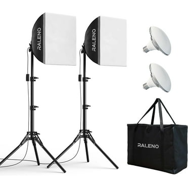 RALENO Softbox Lighting Kit, 2 x 16'' x 16'' Photography Studio Equipments with 50W / 5500K / 90 CRI LED Bulbs, Continuous Lighting System for Video Recording and Photography Shooting