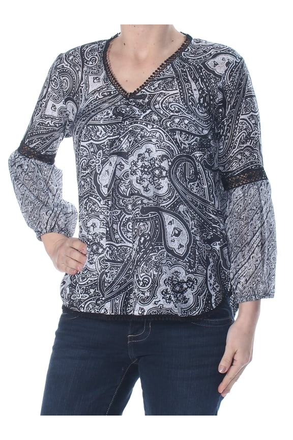 $115 Womens New 1296 Black Paisley Eyelet Blouse Top S Petites B+B