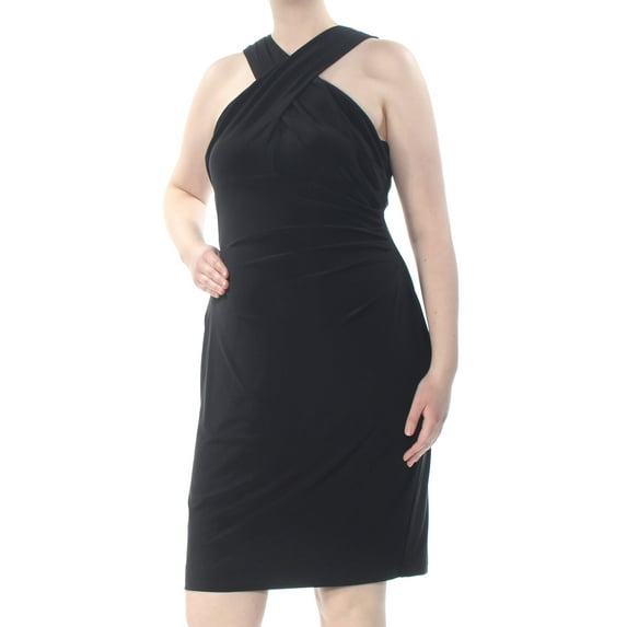 RALPH LAUREN $135 Womens New 1167 Black Ruched Crisscross Neck Dress 16 B+B