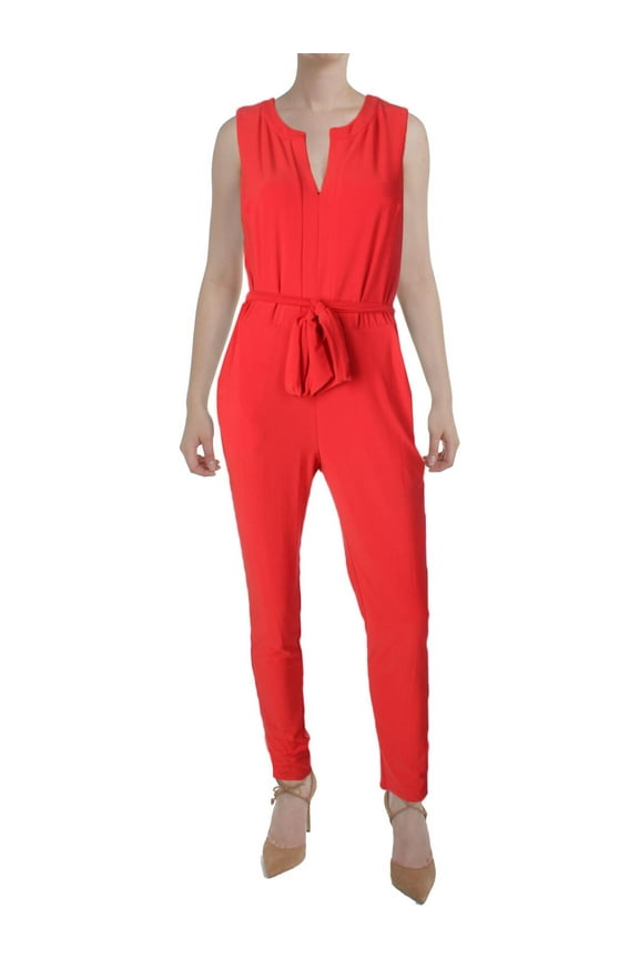 Womens Matte Jersey Split Neck Jumpsuit