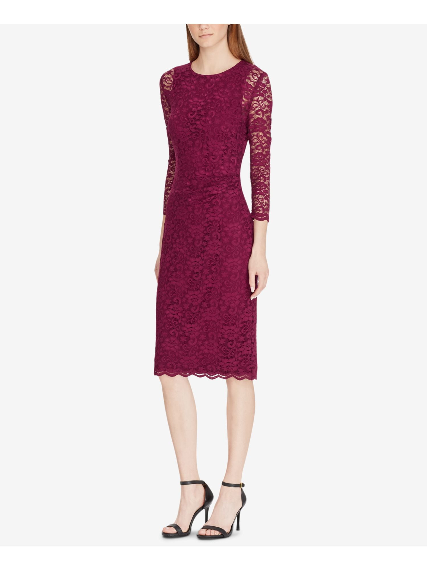 RALPH LAUREN $170 Womens New 1084 Burgundy Floral Lace Scallop Trim Dress  12 B+B - Walmart Business Supplies