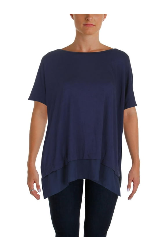 $59 Womens New 1280 Navy Jewel Neck Short Sleeve Casual Top XL B+B