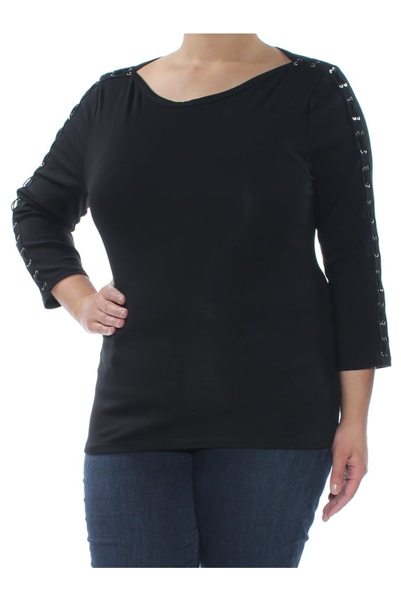 $69 Womens New 1074 Black Embellished 3/4 Sleeve Top XL B+B